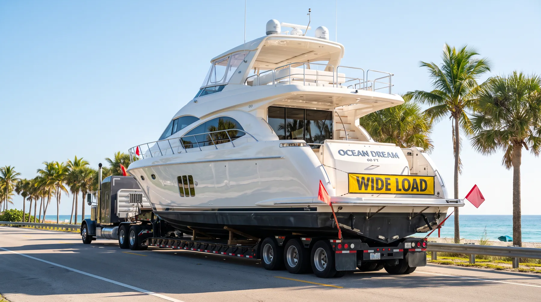 Yacht transport on a Florida coastal highway